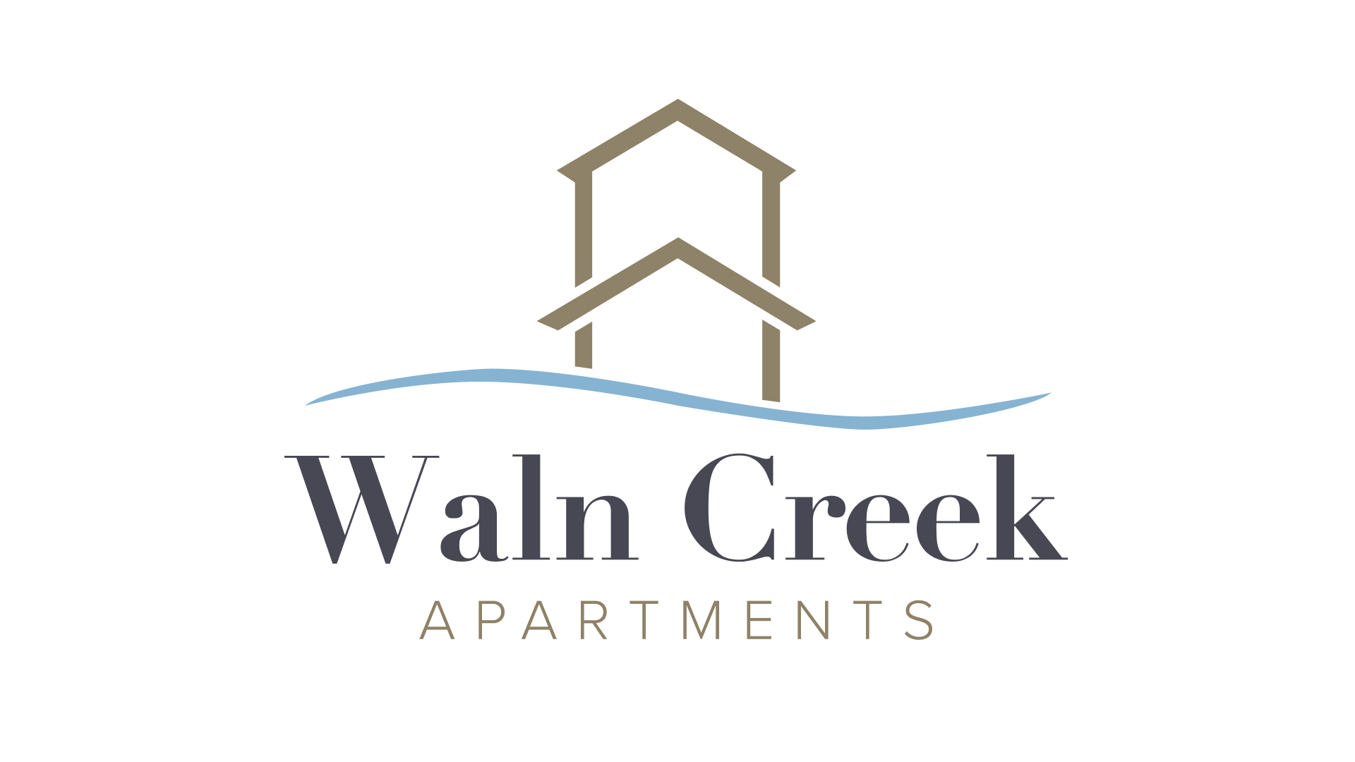 Property logo with townhouse icon and wavy line at Waln Creek Apartments, Salem, Oregon